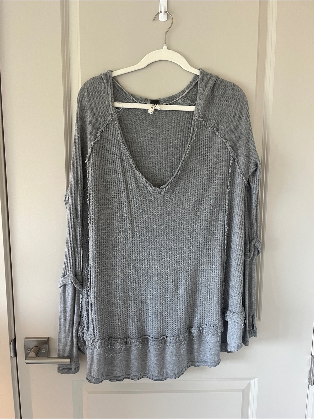 We The Free Light Grey Waffle-Knit Scoop Neck Sweater